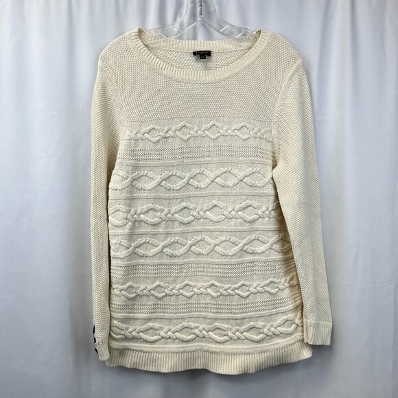 Talbots Womens Cream Navy Round Neck Long Sleeve Pullover Sweater Size XL - Picture 1 of 9